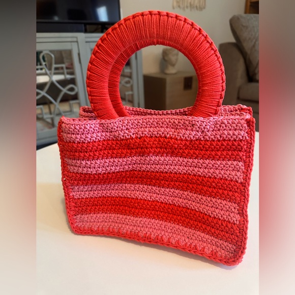 J. Crew Crocheted Pink & Red Striped Handbag - Picture 2 of 8